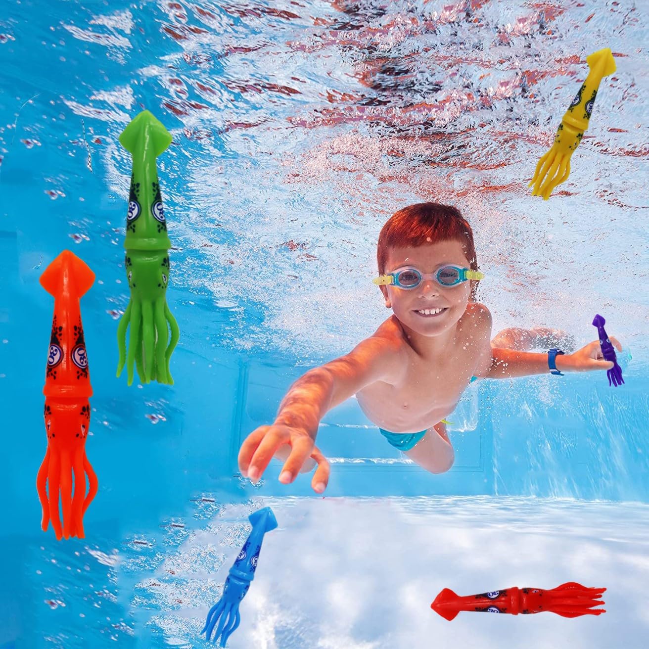 Haktoys Squids Dive & Swim Sinking Pool Toy Set For Kids: Practice Diving And Swimming, Underwater Multicolor Sinking Squids (Set Of 6 Pieces)