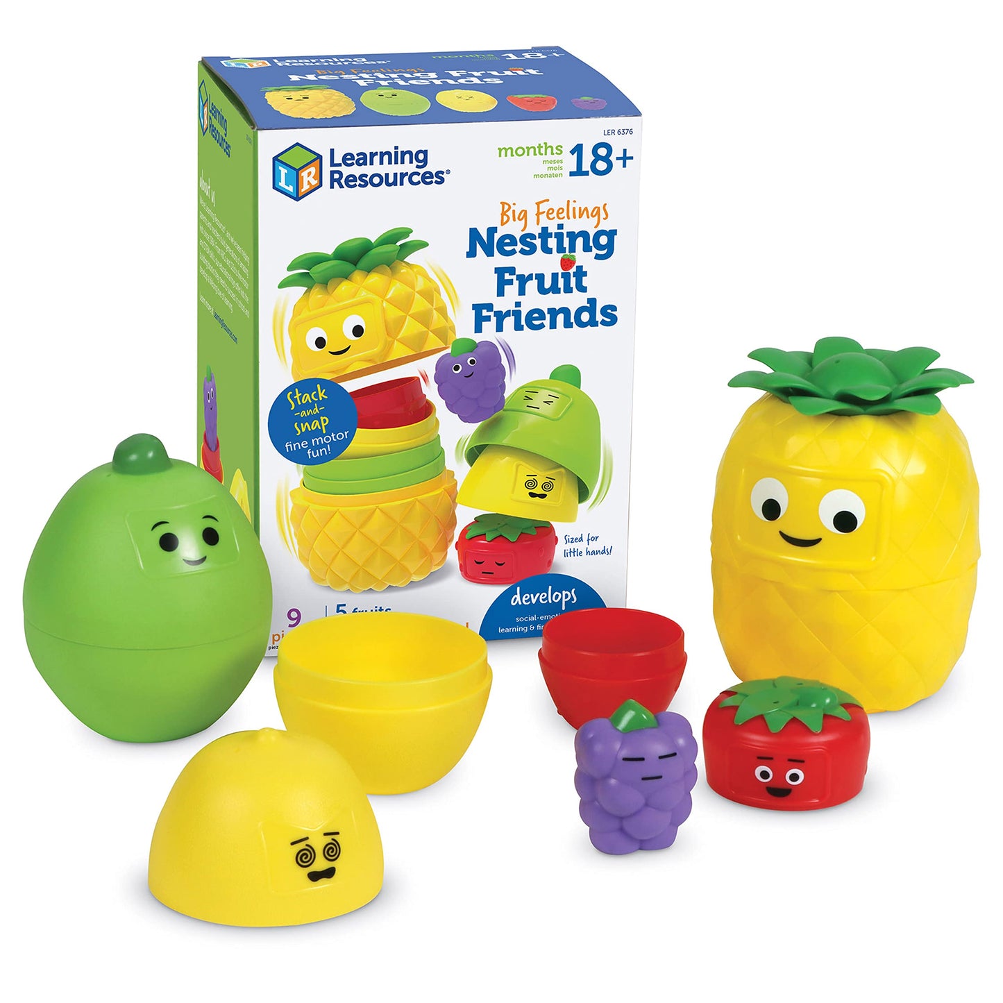 Learning Resources Big Feelings Nesting Fruit Friends - Sensory Toys for Toddlers, 9 Pieces, Multi-color, Ages 18+ Months, Model LER6376