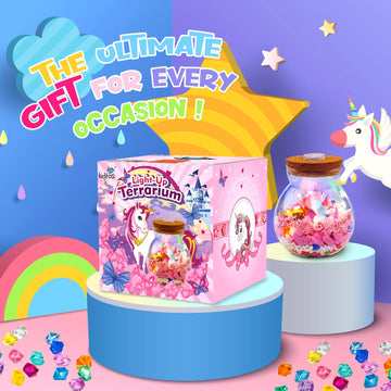 Kiditos Unicorn Light Up Terrarium Craft Kit For Kids,Make Your Own Led Night Light Up&Remote Unicorn Kingdom,Ideal Diy Gift For