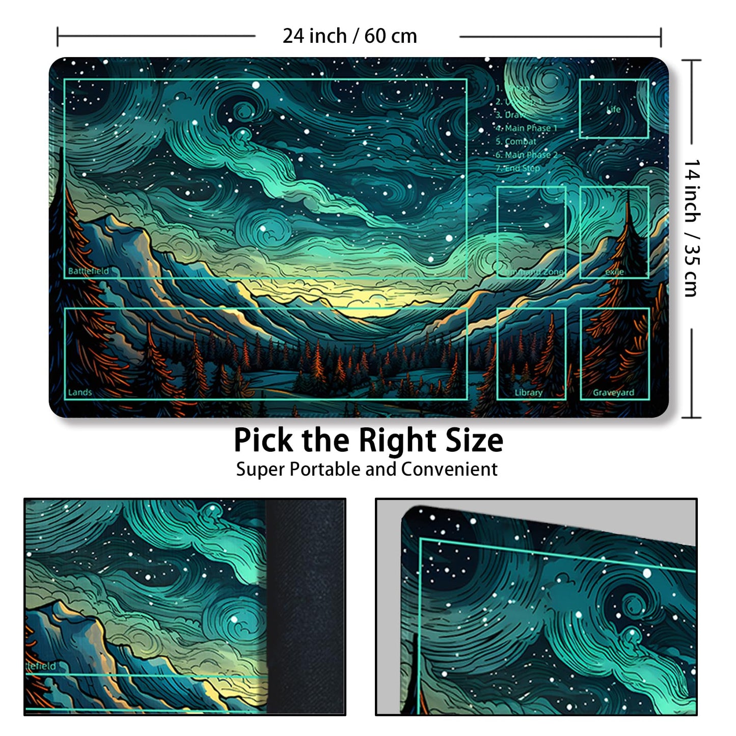 Malqiqi Playmat For Mtg, With Free Storage Bags,Game Mat 24 X 14 Inches, Tcg And Board Game Mat For Cards,Mousepad Desk Mats (With Zones,Magic Mat 1)