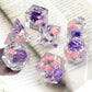PJOY DND Sharp Edged Dice Set, 7pcs Pink and Purple Flower DND Dice Set Resin D&D Polyhedral Dice with Dice Case for Role Playin