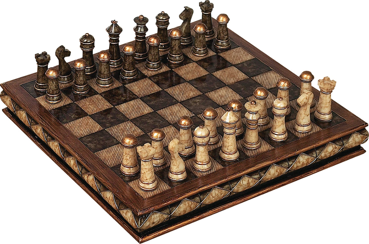 Deco 79 Polystone Chess Game Set, 10' X 10' X 3', Brown