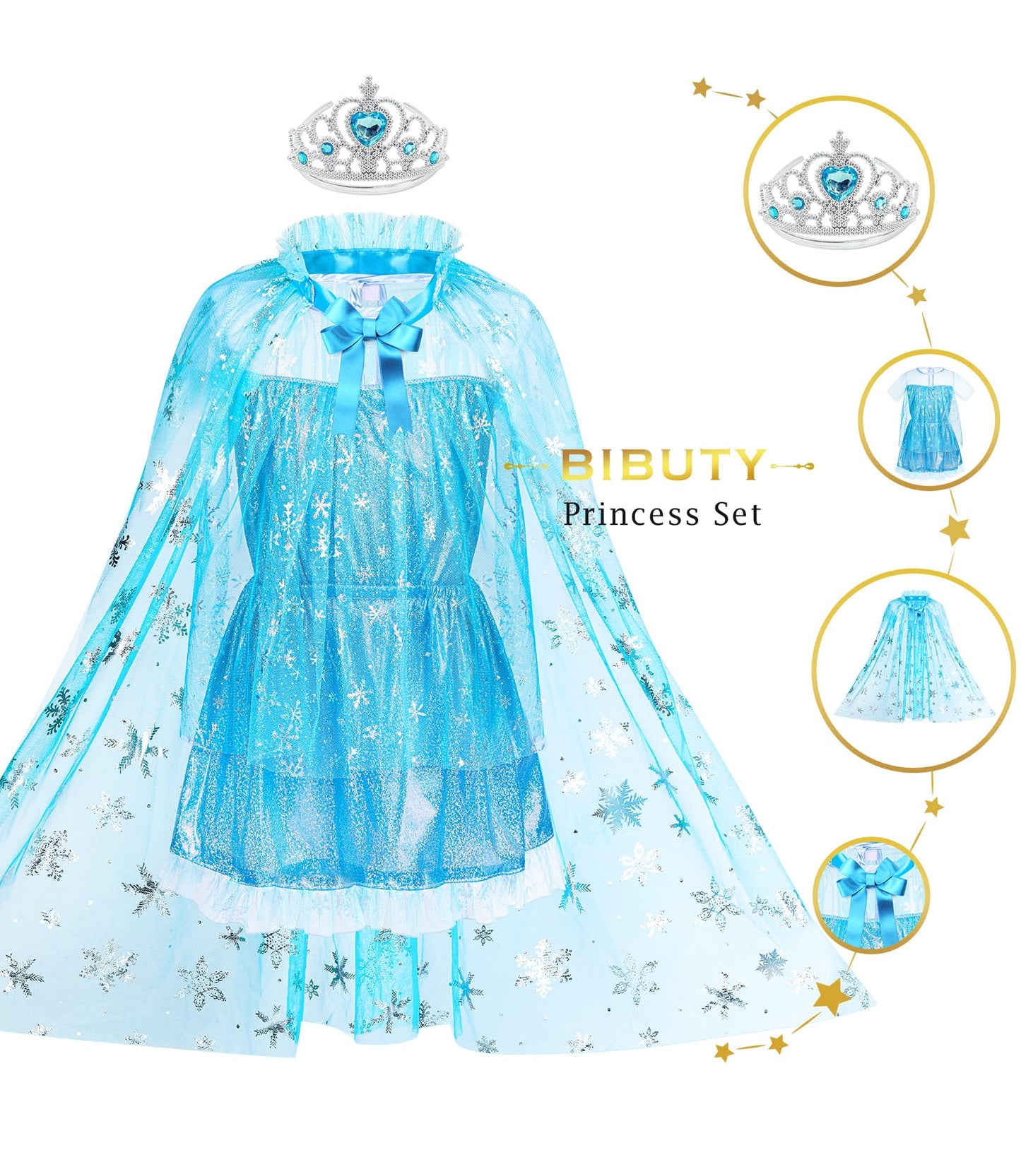Kids Princess Dress Up Clothes For Little Girls, Bibuty Pretend Play & Dress Up Princess Costume Set With Princess Dresses Crown Cape For Little Girls, Princess Toys Gifts For 3-6 Toddler Little Girls