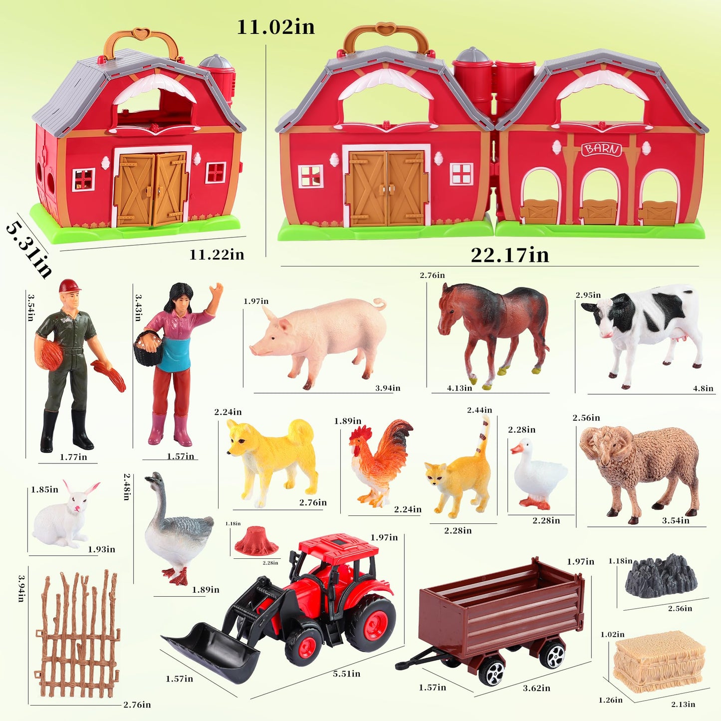 Enaurol Red Barn Farm Animals Toys, 28Pcs Animals Figures And Farm Tractor Playset, Educational Learning Toys For Toddlers And K