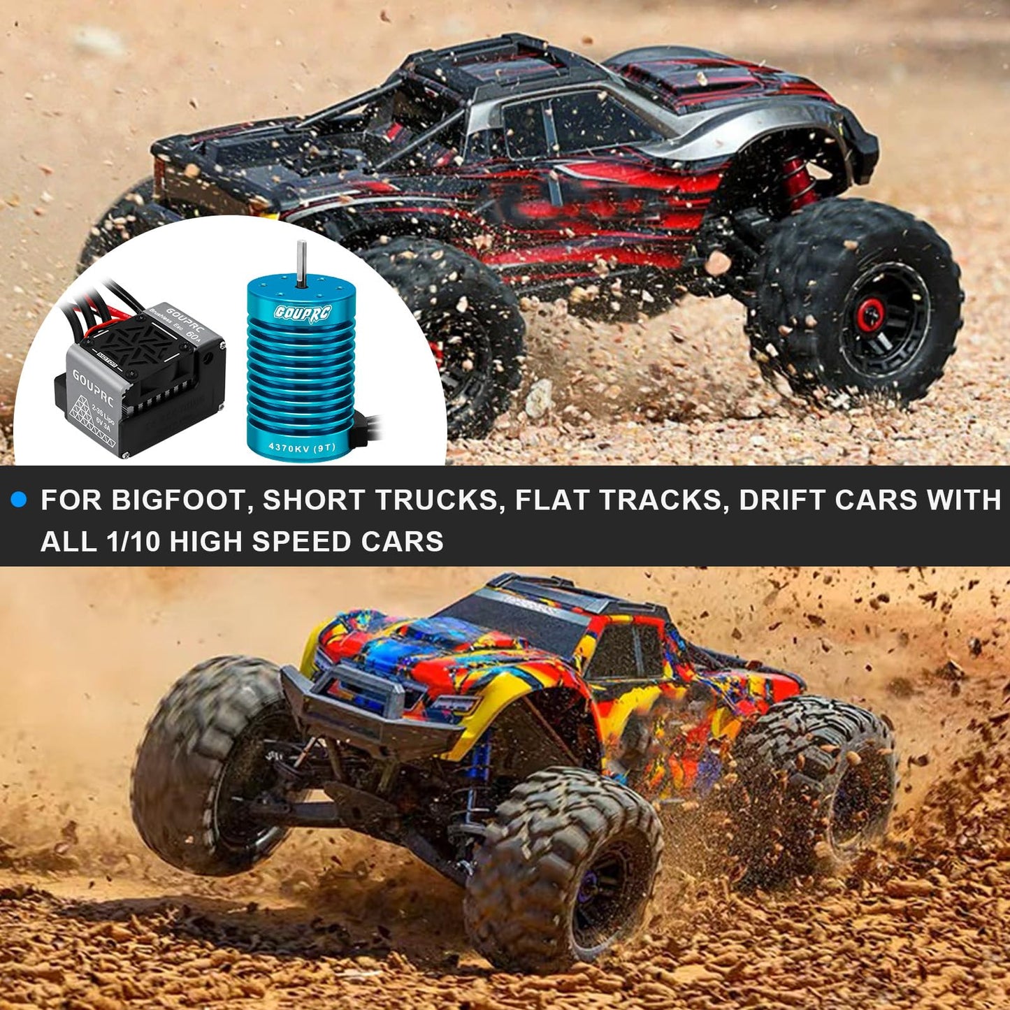 Gouprc S3650 9T 4370Kv Brushless Motor 3.175Mm Shaft With Upgrade 60A Esc Electric Speed Controller Combo Set For 1/10 Rc Car Tr