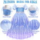 G.C Girls Light Up Elsa Costume Dress Princess Dress Up Clothes With Cape Toddler Kids Wig Crown Halloween Cosplay