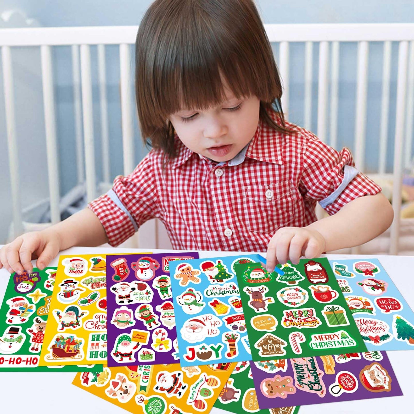 16 Sheets Christmas Stickers For Kids, Merry Christmas Theme Stickers Non-Repeating, Xmas Winter Holiday Party Stickers, Christm