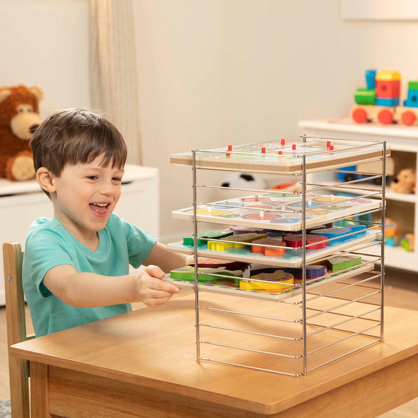 Melissa & Doug Multi-Fit Metal Wire Puzzle Rack 12 Inches Wide And 0.75 Inches Deep - Puzzle Holder Rack Storage Organizer For Kids,Silver