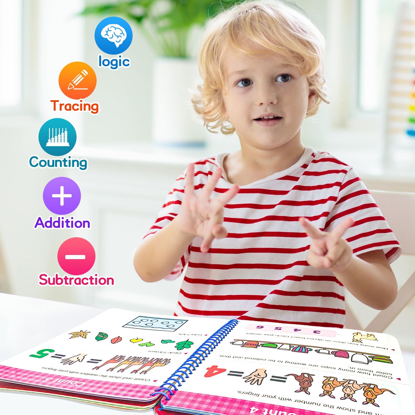 Hulupiggy Preschool Learning Activities 60 Reusable Pages, Number Tracing Addition Subtraction Math Practice Kindergarten Workbo