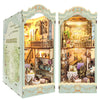 CRIOLPO Book Nook Kit - DIY Dollhouse Booknook  Book Nook Miniature Kit for Bookshelf Insert Decor Craft for mature-themed Teen Halloween  3D Wooden Puzzle Bookends with Sensor Led Light
