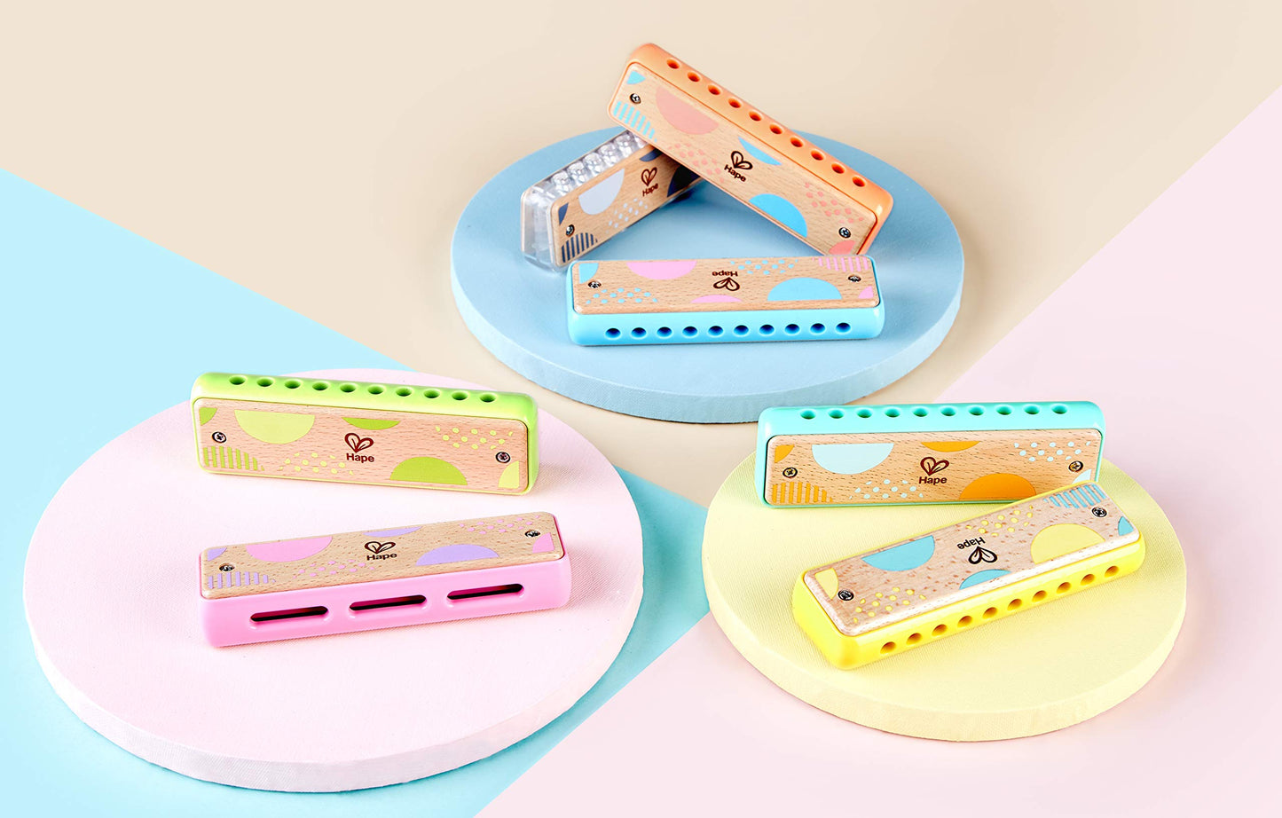Hape Blues Harmonica - 10 Hole Wooden Musical Toy for Kids, Model E8918, Pink