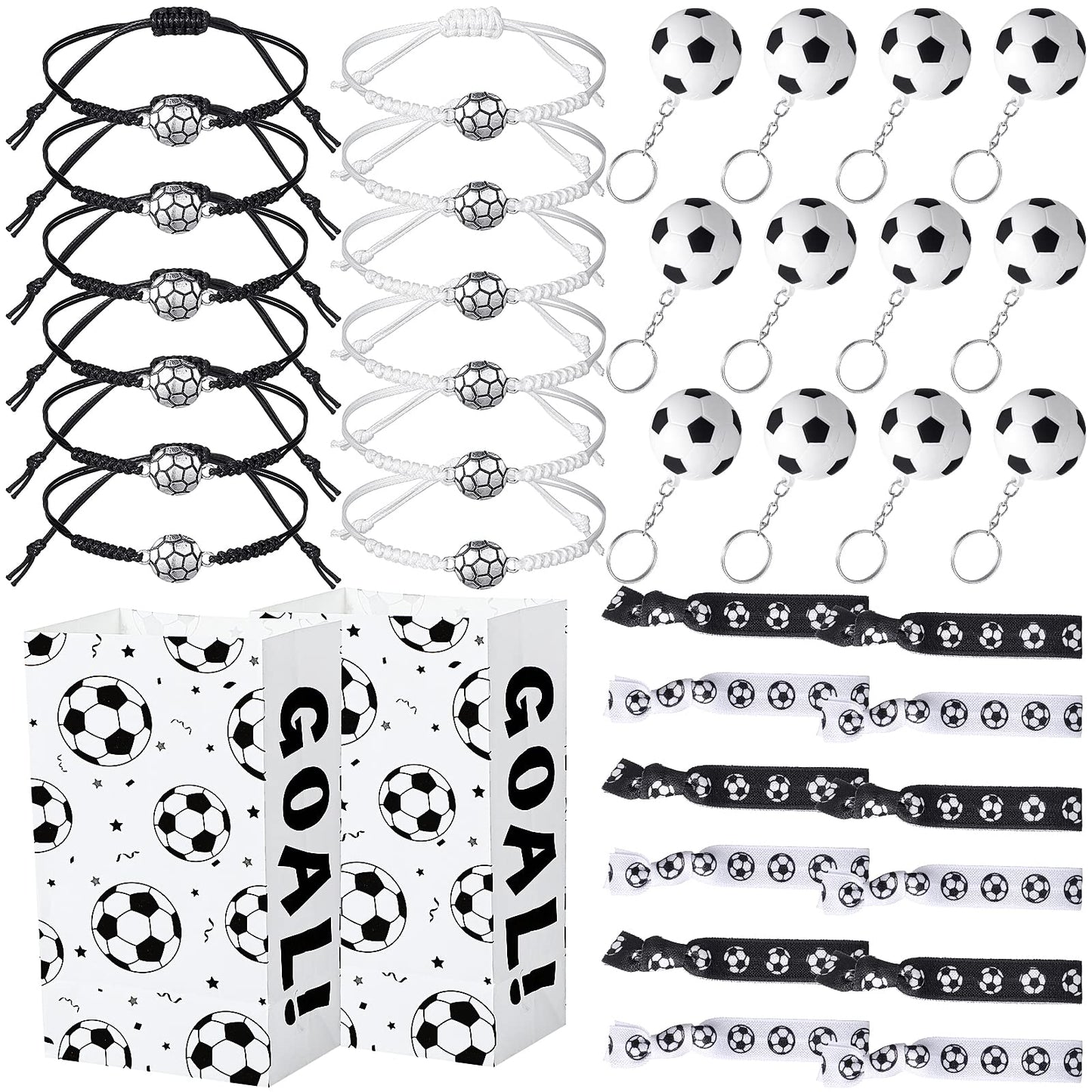 48 Pcs Soccer Party Favors Supplies Set Include 12 Soccer Hair Scrunchies 12 Soccer Keychains 12 Football Bracelets 12 Pieces So