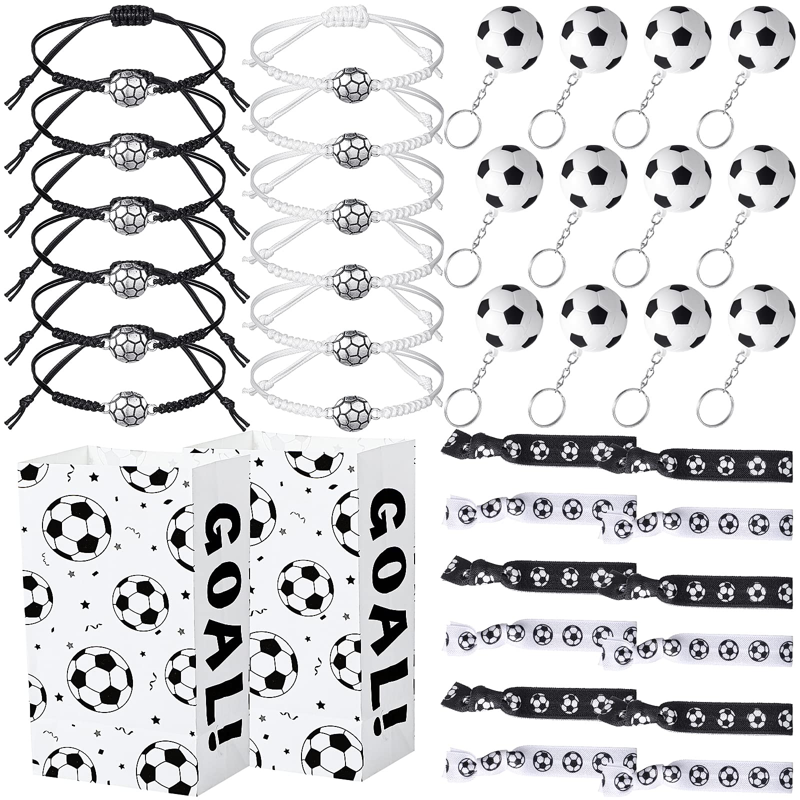 48 Pcs Soccer Party Favors Supplies Set Include 12 Soccer Hair Scrunchies 12 Soccer Keychains 12 Football Bracelets 12 Pieces So