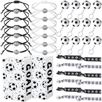 48 Pcs Soccer Party Favors Supplies Set Include 12 Soccer Hair Scrunchies 12 Soccer Keychains 12 Football Bracelets 12 Pieces So