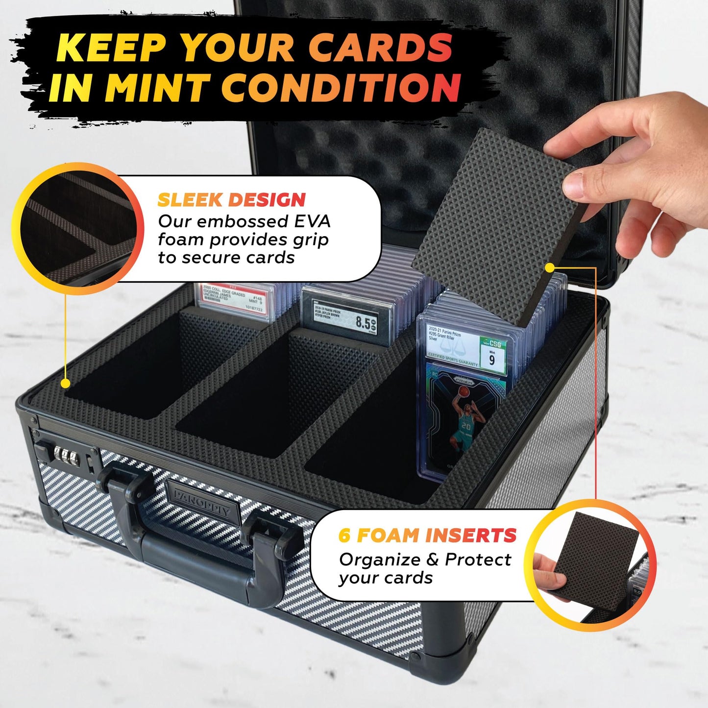 Panopply SLAB protective covering 120+ 3 Row Psa Graded Card Storage Box Graded Card Case Psa Slab Case for Graded Cards Psa Card Case Baseball Card Cases for Sports Cards Storage Sports Card Case (CARBON FIBER)