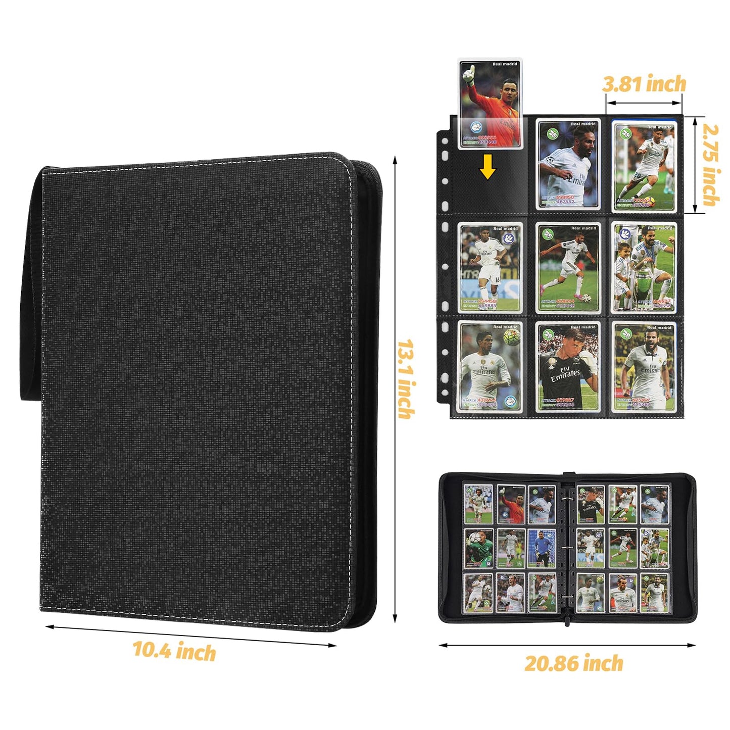 GERMUN 9 Pocket Card Binder  enhanced Zip Trading Card Binder  720 Double Sided Pocket PU Card Collection Binder  Collector Card Album  Card Folder for MTG  TCG  Sports Cards  Game Cards (Black2)