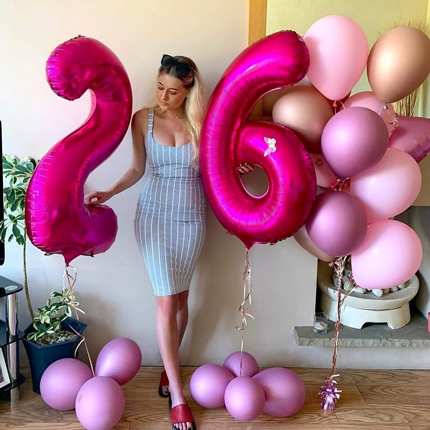LHOAVWE 40 Inch Hot Pink Jumbo 25 Number Foil Balloons - Mylar Helium Decorations for 25th Birthday Party & Anniversary Events