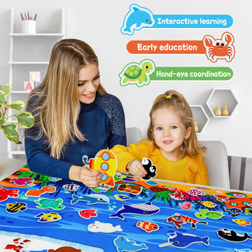 Taika 70 Pcs Ocean Felt Story Board Set, 43x28 inch Interactive Felt Board, Fuzzy Flannel Board, Preschool Storytelling, Classro