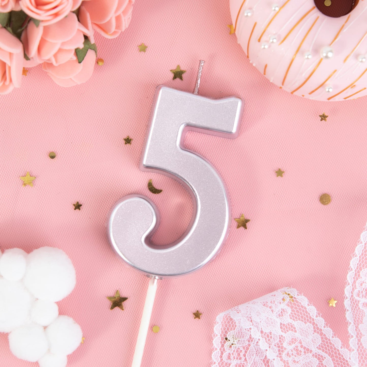 PHD CAKE 2.76 Inch Modern Rose Gold 5 Number Birthday Candles, Cake Candles for Party Celebration