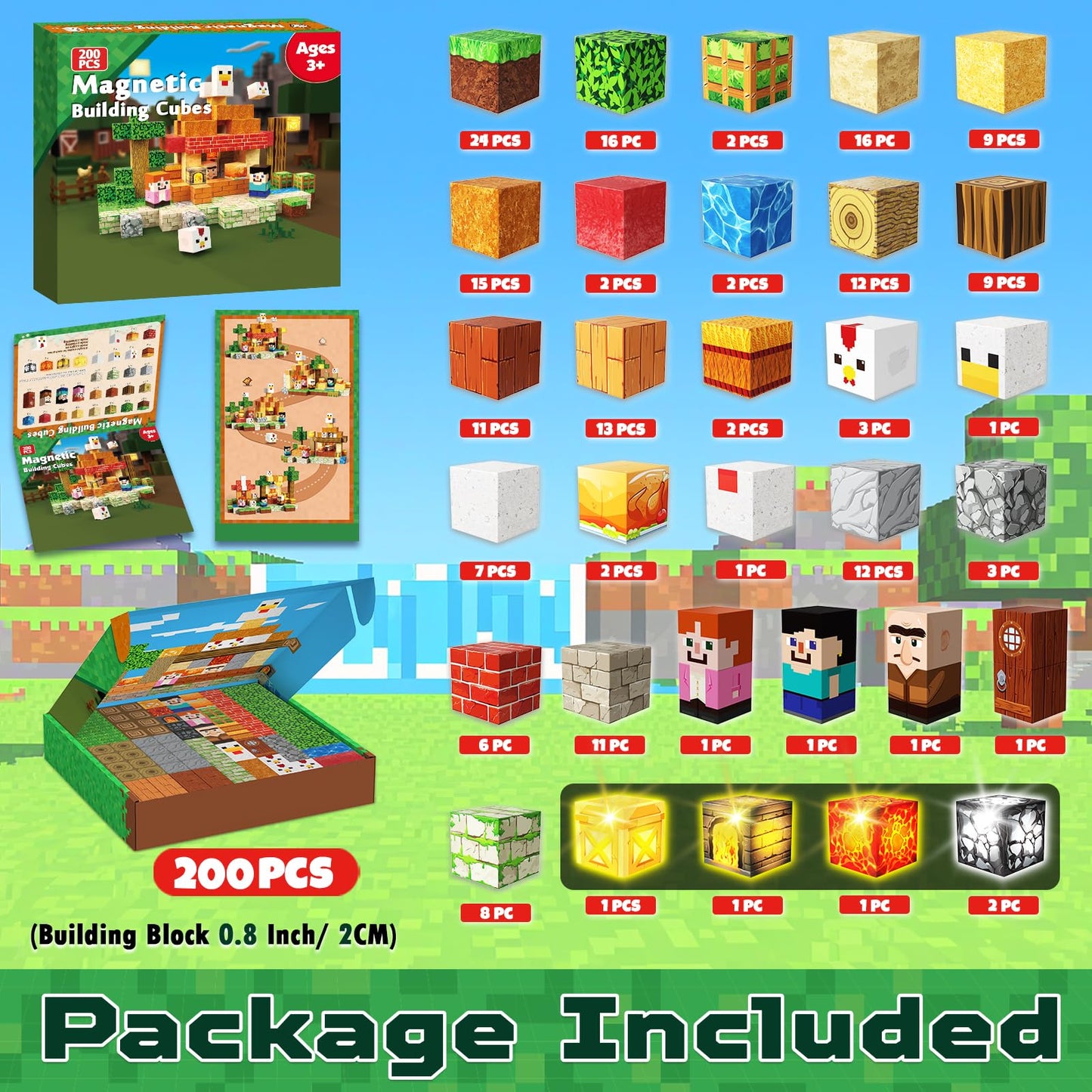 Annexfun 200 PCS Magnetic Blocks with Light Up Blocks,Magnetic Cubes Building Blocks Toys for Ages 3-10 STEM Sensory Educational