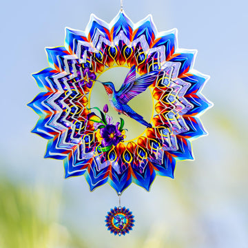 Hummingbird Wind Spinner,Hanging Wind Spinners Outdoor For Garden Decoration,12 Inch 3D Stainless Steel Wind Sculpture For Indoo