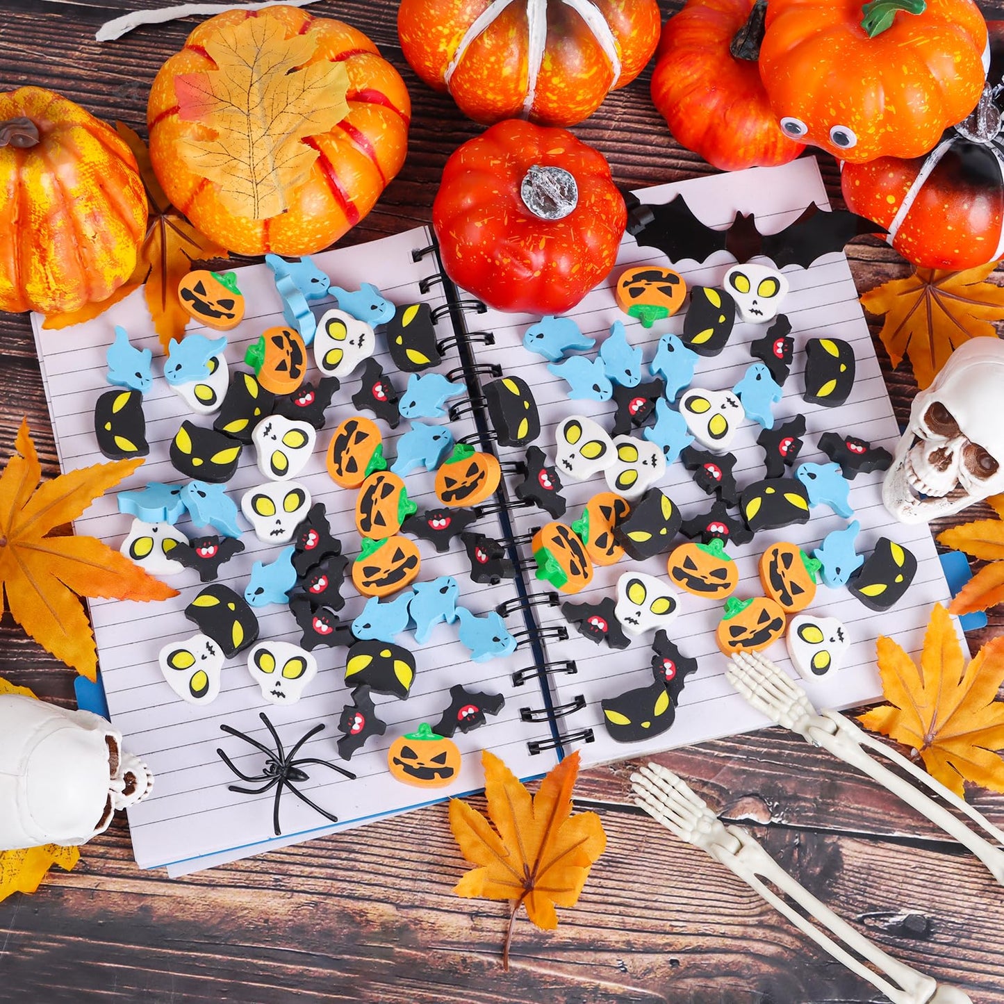 FOIMAS 80pcs Halloween Erasers,Pumpkin Ghost Skull Rubber Erasers for Halloween Trick or Treat Goodie Bag Filler
