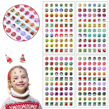 Augsun Christmas Stickers Earrings,240 Pieces Stick On Earring Christmas Stickers For Girls 3D Glitter Gems Stickers Self-Adhesi