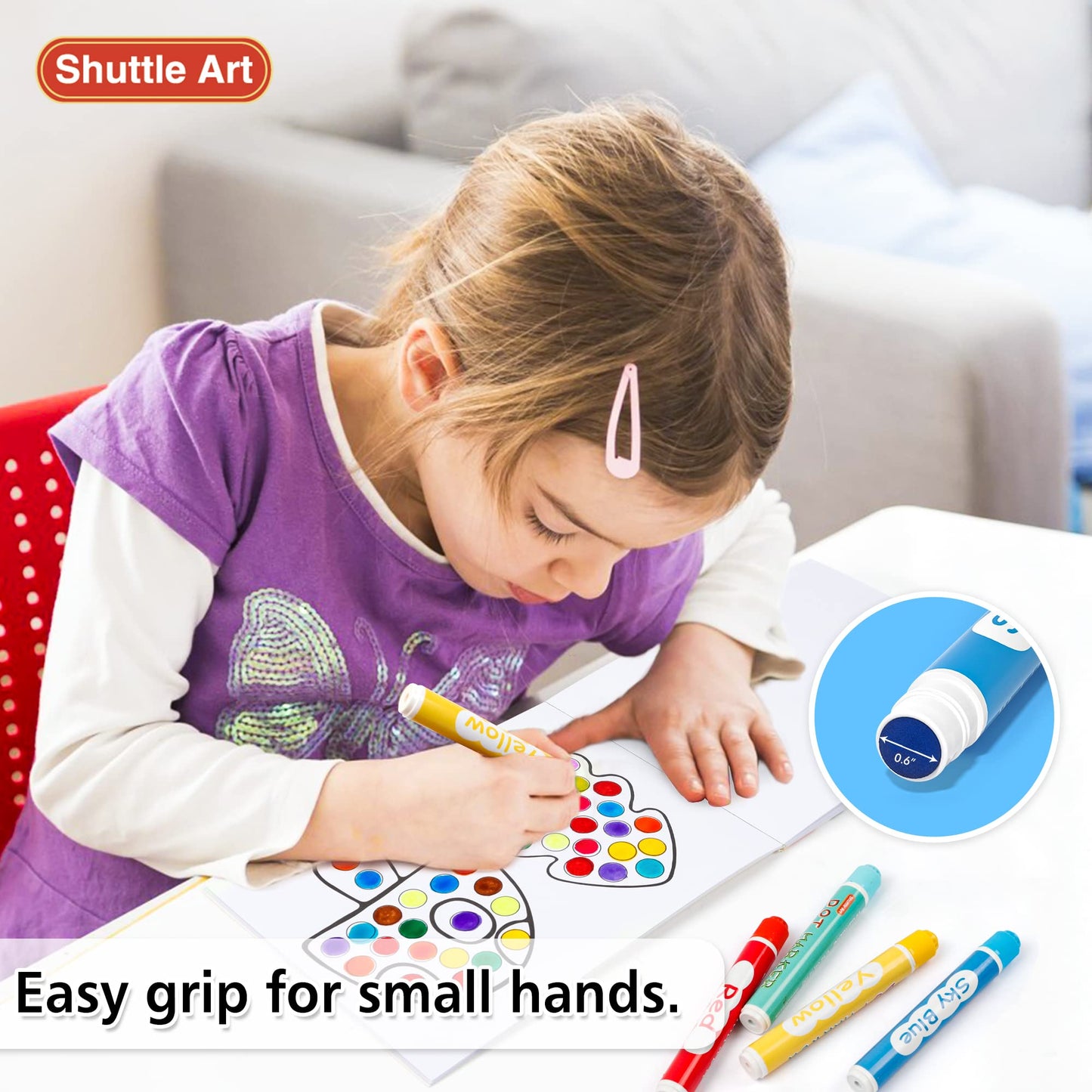 Shuttle Art Washable Dot Markers - 36 Colors, Non-Toxic Water-Based Paint Daubers, Includes Free Activity Book, 1 Count Pack