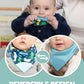 Cheeky Chompers 2-in-1 Baby Dribble Bib & Teether, Cotton, Reversible, One Size, Baby Dino, Model CCNCDINOF
