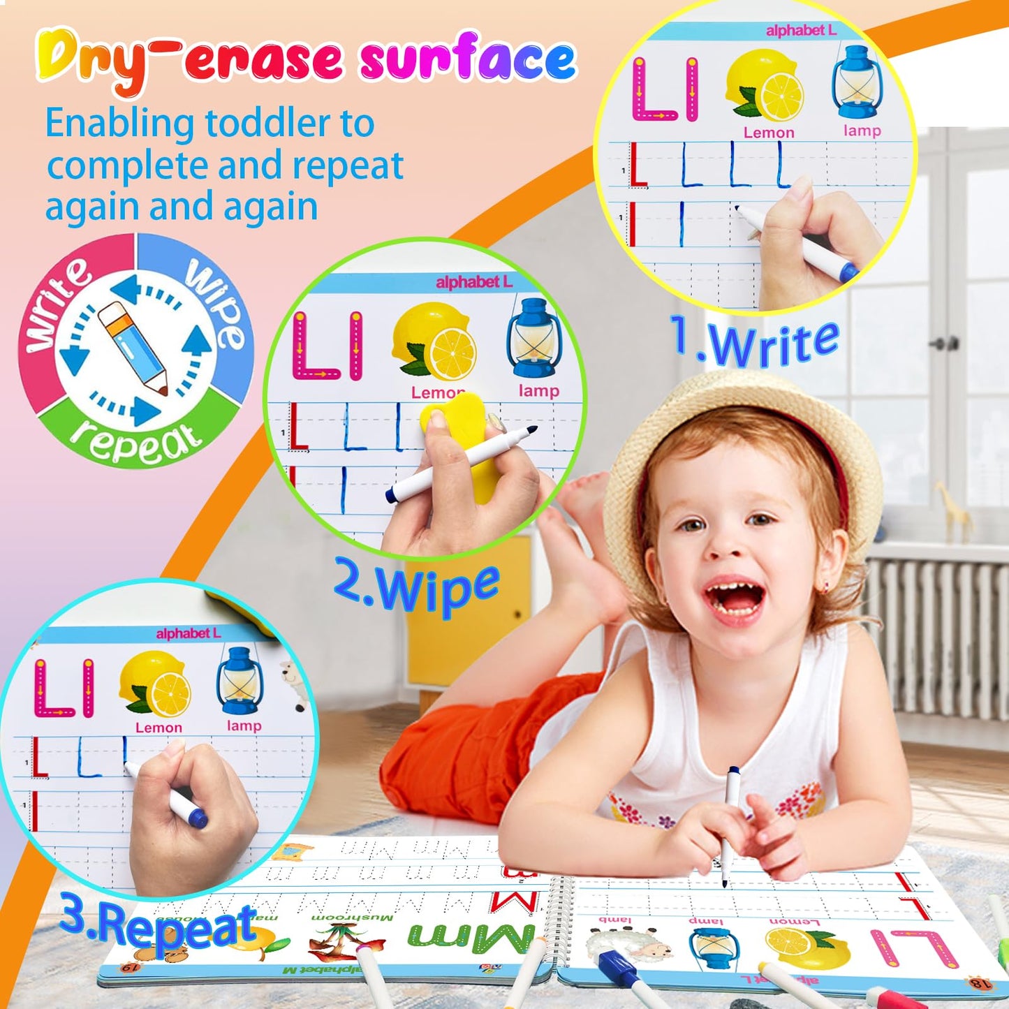 Montessori Preschool Learning Tracing Workbook - Toddler Handwriting Practice Letter And Numbers Busy Activity Book Dry Erase, Autism Materials Prek Educational Learning Toy For Kids Age 3 4 5