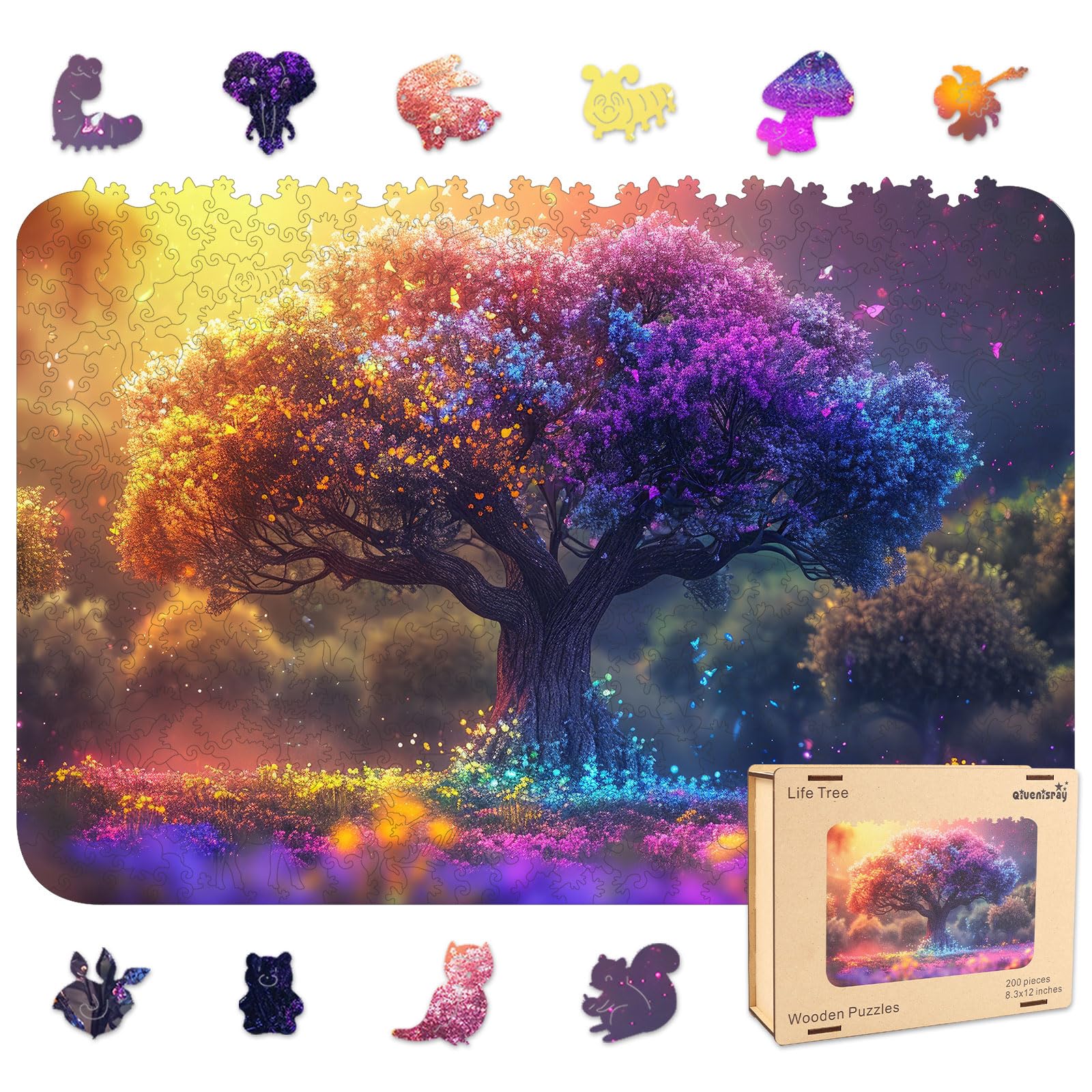 Qiuenisray Wooden Puzzles for mature-themeds 1000pcs  Tree of Life Wooden Jigsaw Puzzles 16.1x23.4in Royal Unique Shape mature-themed Puzzles Irregular Wood Puzzles Creative Gift for mature-themeds and Kids Family Game