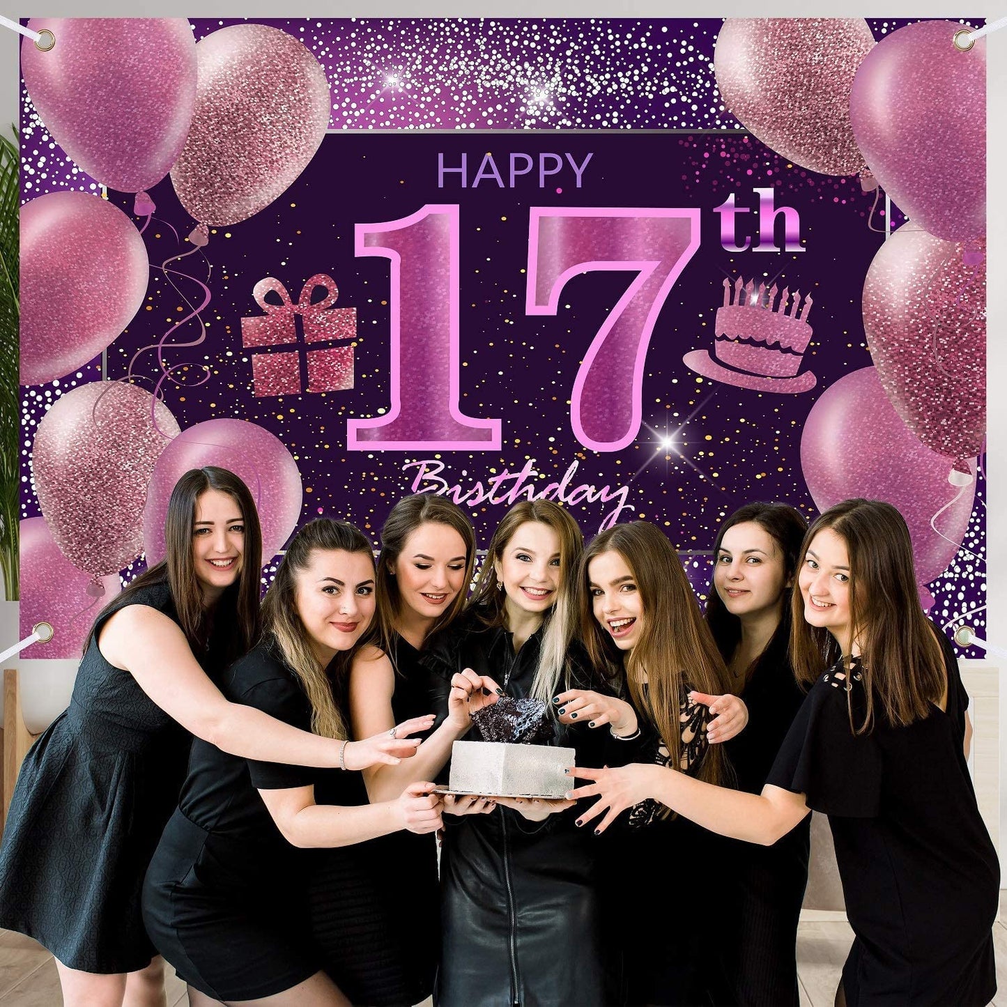 17Th Birthday Decorations For Girls Happy Birthday Banner Pink Decorations For A Party Birthday Backdrop For Women