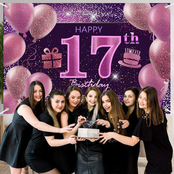 17Th Birthday Decorations For Girls Happy Birthday Banner Pink Decorations For A Party Birthday Backdrop For Women