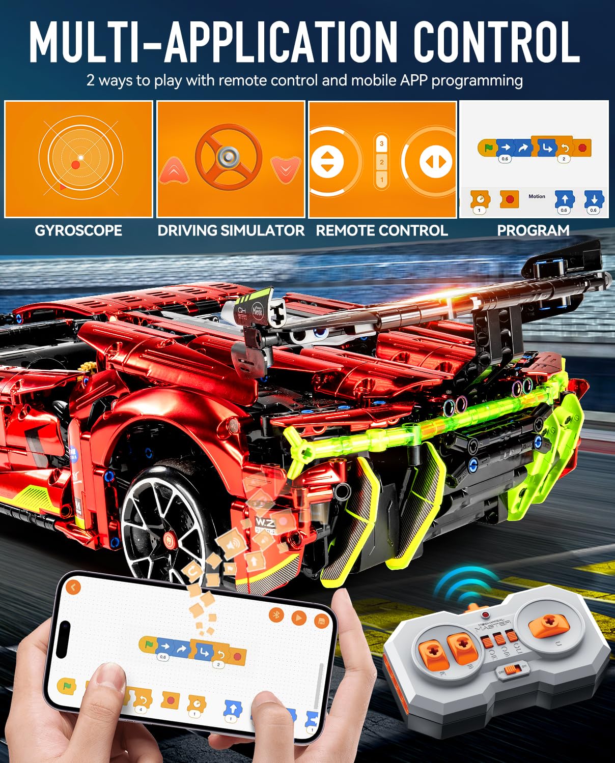 Bav Plated Sports Car Building Sets With Electric Chassis Lifting, Colletible Building Model For Adults, 1:10 Scale Electric Dri