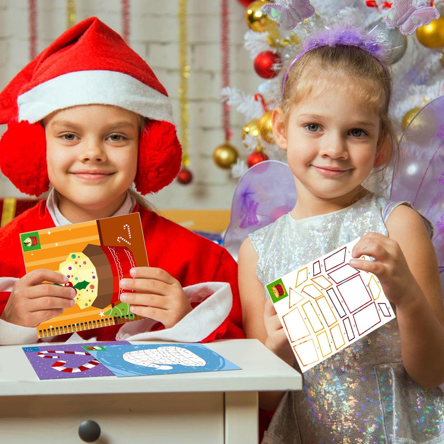 Tbeej 2Pcs Christmass Day Crafts For Kids Ages 4-8 Sticker Paint Books Gift Party Create 20 Pictures(Sticker Sheets Are Separate