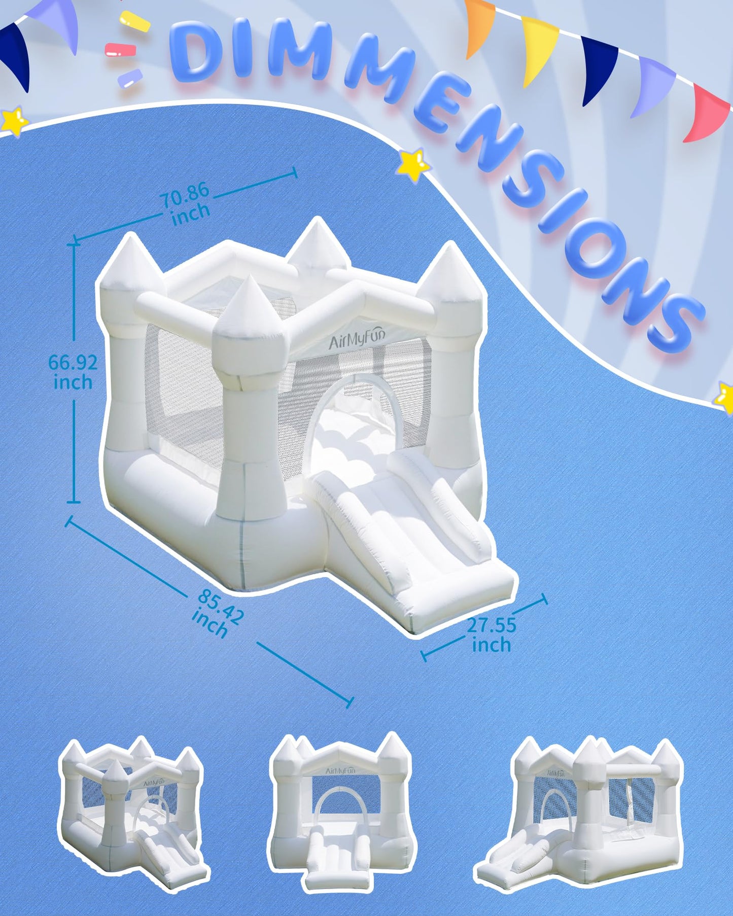 Airmyfun White Bounce House For Kids 3-8, Bounce House With Slide, Indoor Outdoor Inflatable Bounce House Playset With Air Blowe
