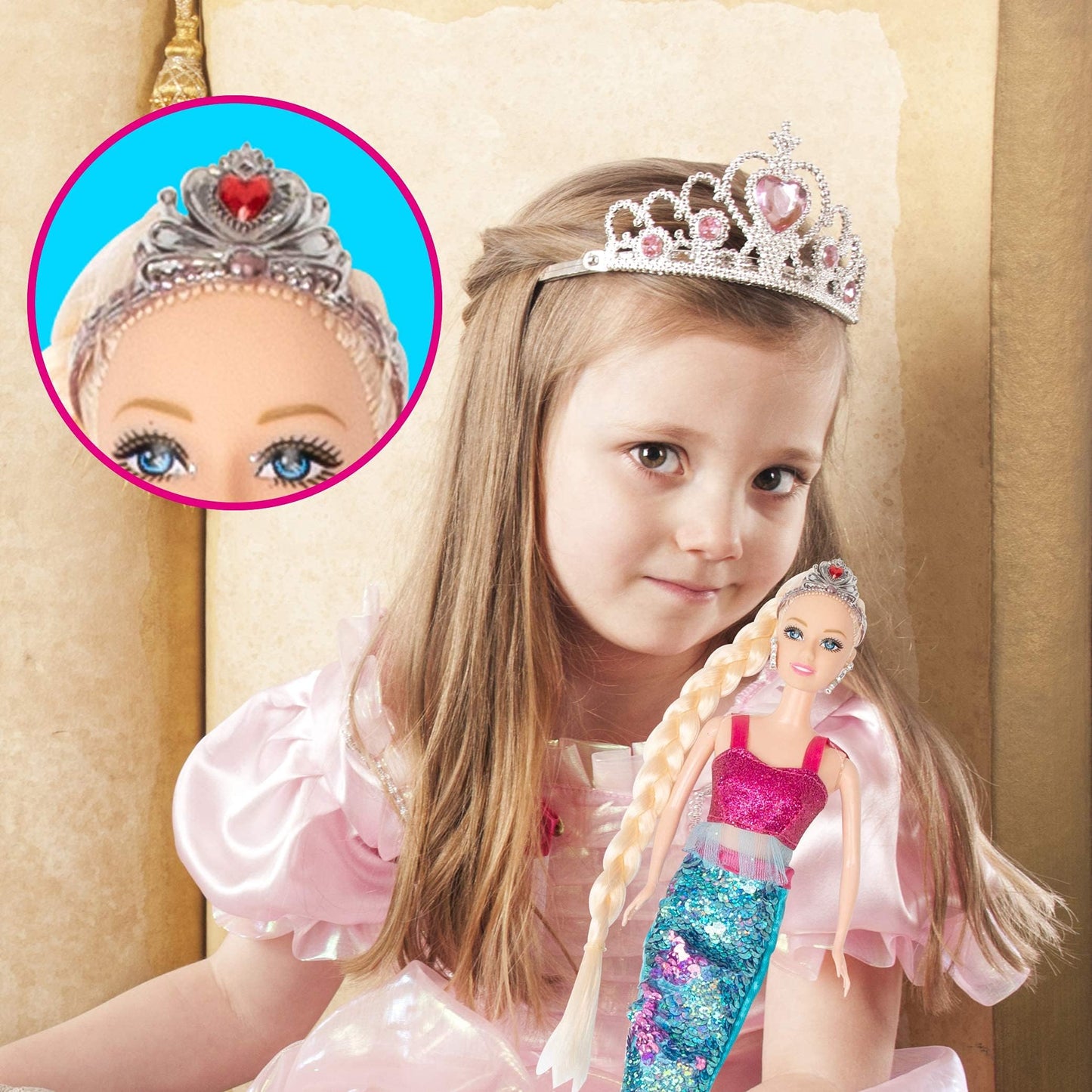 Yellow River Mermaid Princess Doll Playset, Color Changing Mermaid Tail By Reversing Squins, 12' Fashion Dress Doll With 3' Little Mermaid Dolphin And Accessories, Mermaid Gift For Girls