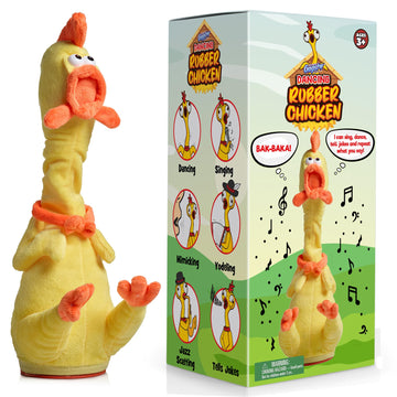 Gagster Rubber Chicken Dancing Toy - Mimicking Toy For Kids - Toy That Repeats What You Say & Tells Jokes, Singing & Talking, Electronic Yodeling For Anyone Who Loves Talking Toy And Funny Gag Gifts