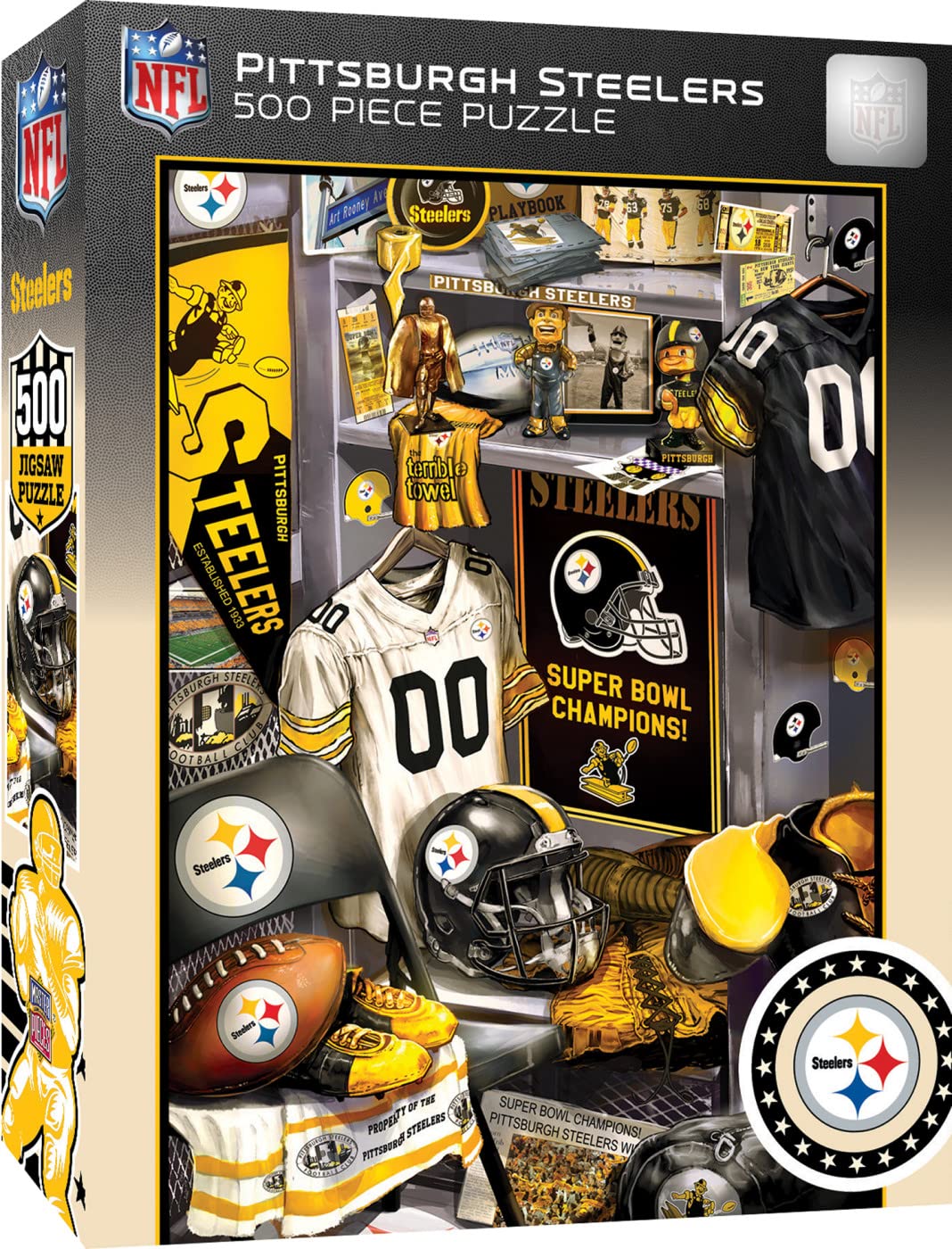 MasterPieces Game Day 500 Piece Jigsaw Puzzle for Adults - NFL Pittsburgh Steelers Locker Room - 15x21