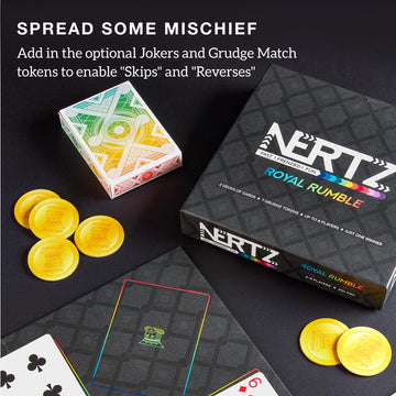 Brybelly Nertz Royal Rumble Card Game - Party Solitaire Game, Up To 8 Players - 2 Decks Colorful Playing Cards, Wide Poker Cards