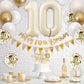 10Th Birthday Decorations Sand White Gold,10Th Birthday Balloons Beige Gold,Happy 10Th Birthday Banner With Cake Toppers Number