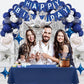 Navy Blue Happy Birthday Party Decorations Set for Men Boys Women Girls, Banner, Crown Balloon, Fringe Curtains, Cake Topper,tab