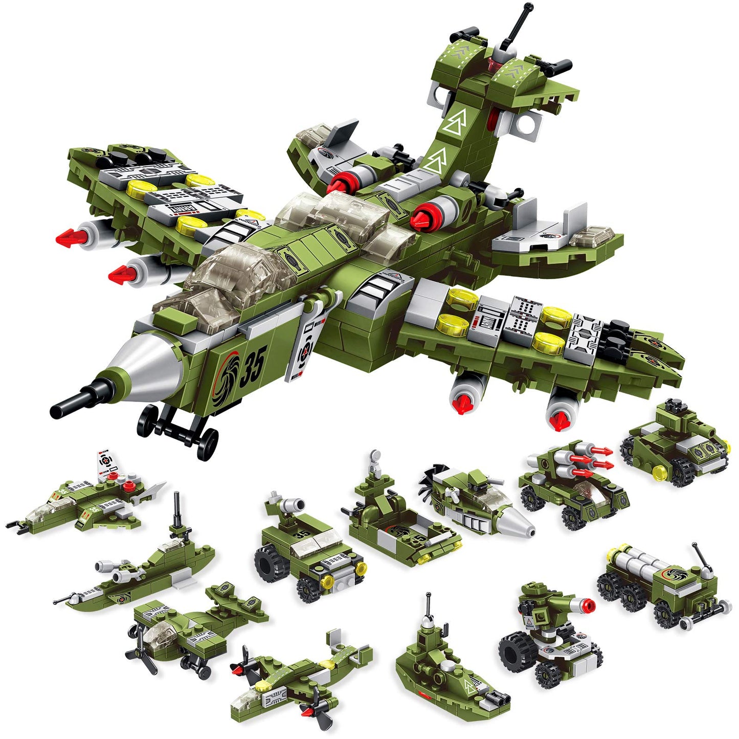 Wideland Stem Building Block Toys, 576Pcs Military Engineering Building Bricks Toy For Kids, 25-In-1 Army Destroyer Fighter Tank Playset Construction Kits, Idea Toy Gifts For Age 6 7 8 9 10+ Years Old