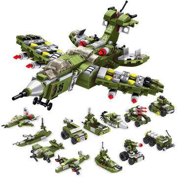Wideland Stem Building Block Toys, 576Pcs Military Engineering Building Bricks Toy For Kids, 25-In-1 Army Destroyer Fighter Tank Playset Construction Kits, Idea Toy Gifts For Age 6 7 8 9 10+ Years Old