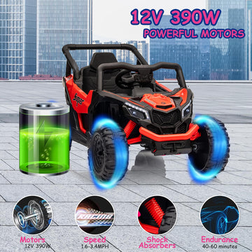 Run Fast 12v Ride on Car with Parent Remote Control Electric Ride on Toys Car for Kids 3-6 2WD 25W Motors 4 Spring Suspension Safety Belt Horn Music and LED Lights-RED