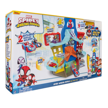 Marvel Spidey and His Super Friends Metal Vehicle City Track Set, SNF0202, Toy for Ages 3+, Plastic and Metal Construction
