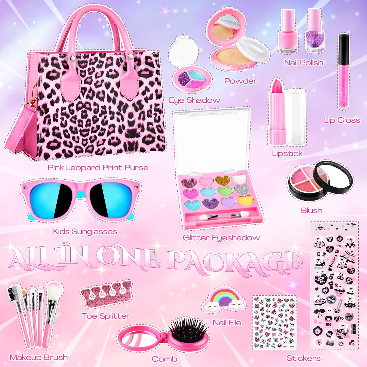 GIFTINBOX Kids Makeup Kit for Girl Toys, Washable Girls Makeup Kit for Kids with Bag, Makeup Sets for Girls Toddler Princess Toy
