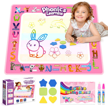 Toddler Toys For 2 3 4 5 Year Old Kids Boys Girls, Water Doodle Mat For Toddlers 2-5 Preschool Educational Learning Toys Halloween Birthday Easter Basket Stuffers Gift For 2-8 Year Old Boys Girls Pink