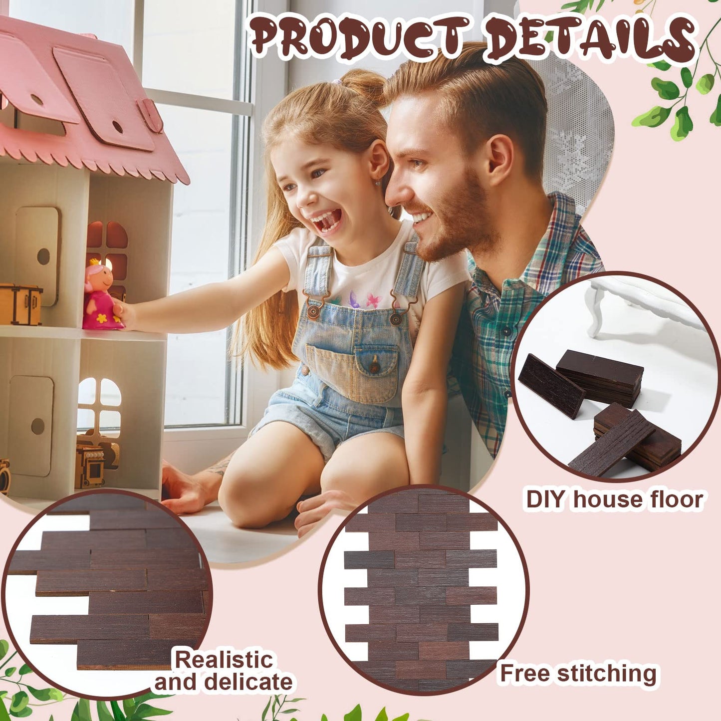 Sintuff 200 Pcs Brown Miniature Dollhouse Flooring Mini DIY Wooden Dollhouse Floor Boards 1:12 Scale Doll House Accessories for Model Decor