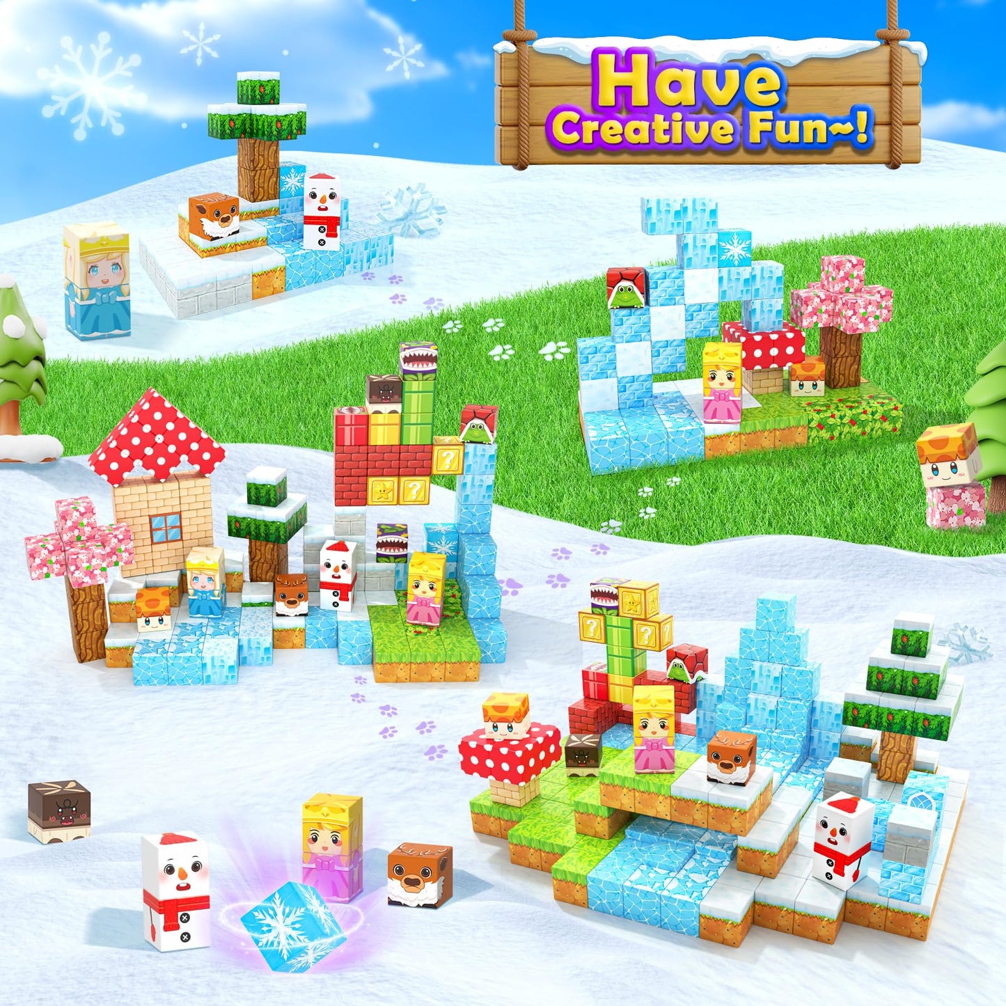 110Pcs Magnetic Blocks - Build Mine Magnet World Games & Frozen Toys Set, Magnetic Tiles Building Outdoor Toys For Boys Girls 3+